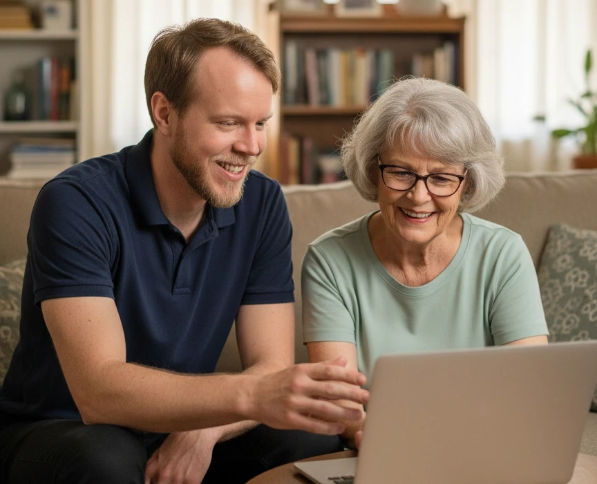 Helping a client with their computer at home